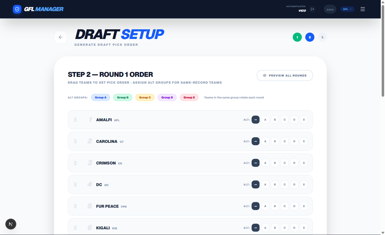 Draft Setup Wizard — Step 2